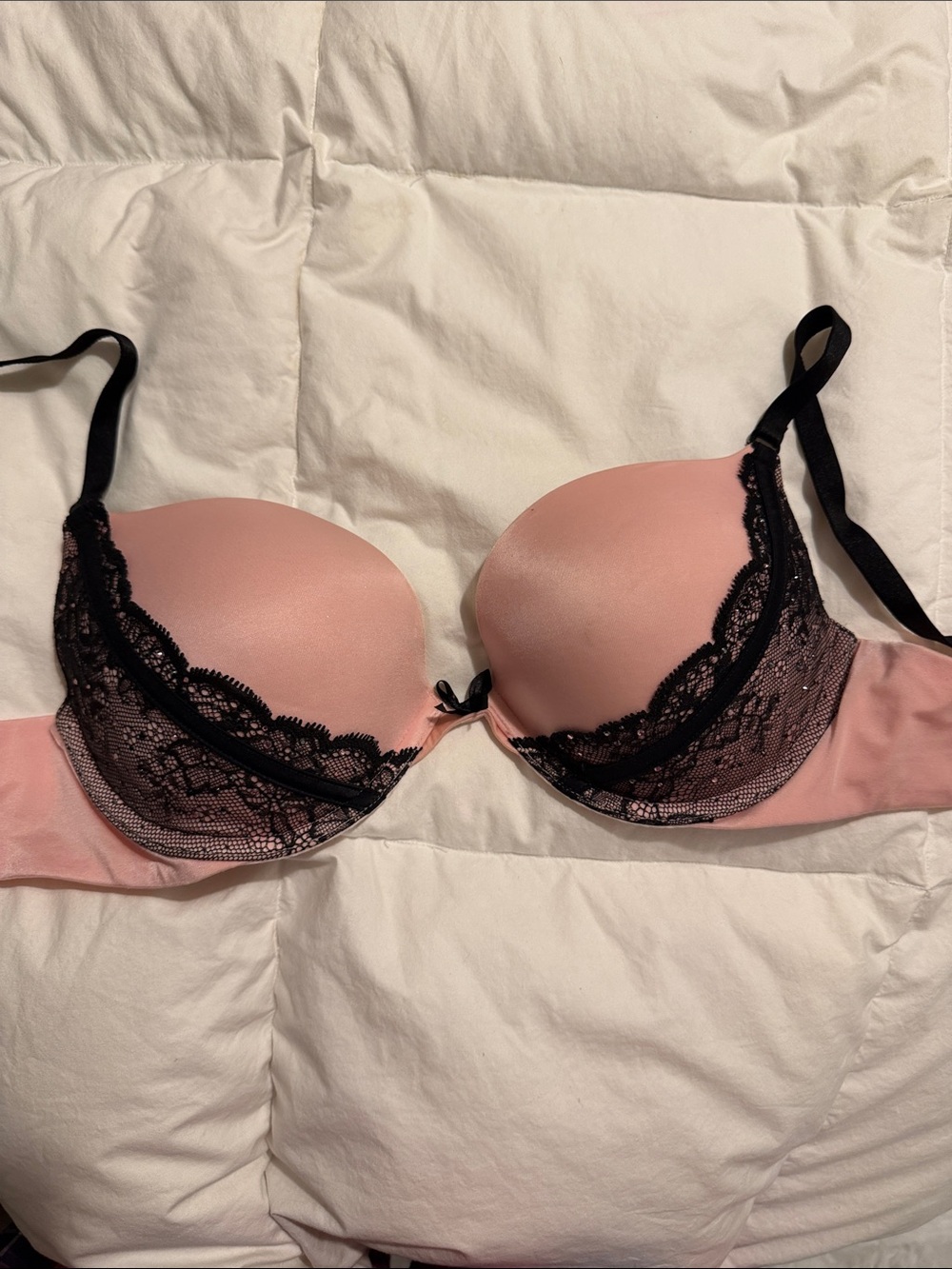 Victoria's Secret Pink and Black Lace Push-Up Bra